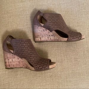 Tan Perforated Wedge Sandal